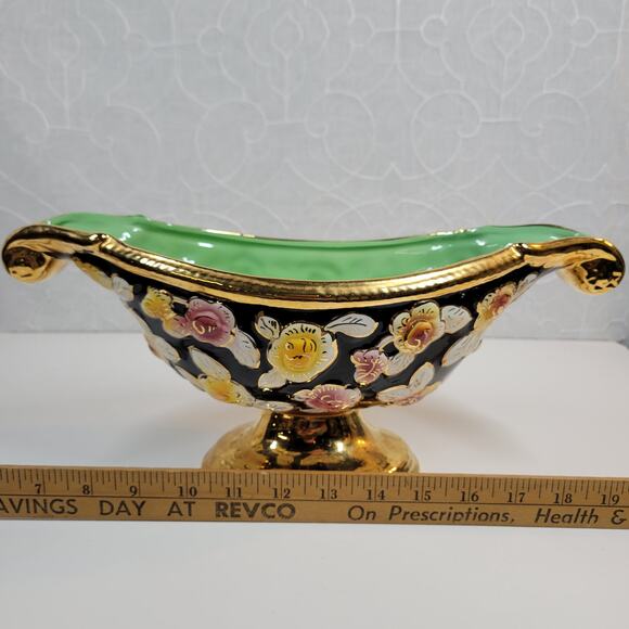 Vintage S A Leart Co‎ Elpa Alcobça Porcelain Serving Bowl 1930s Floral 24k Gold - Picture 4 of 14